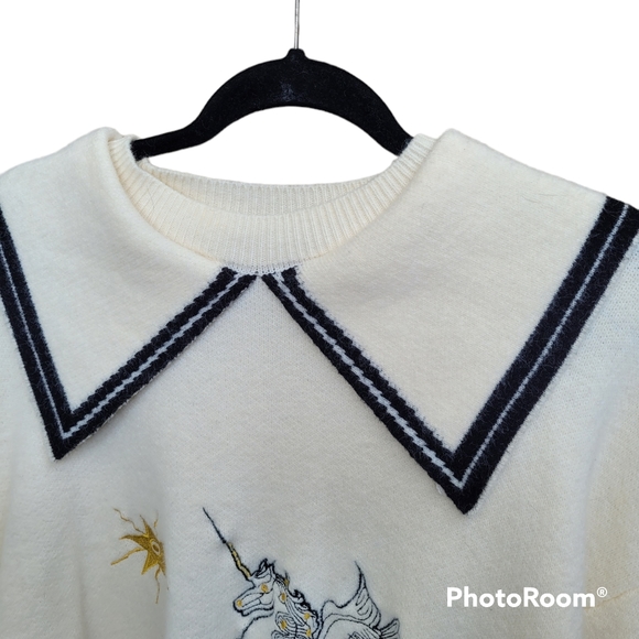 Embroidered Unicorn Soft Plush Cream Sweater - Picture 6 of 7